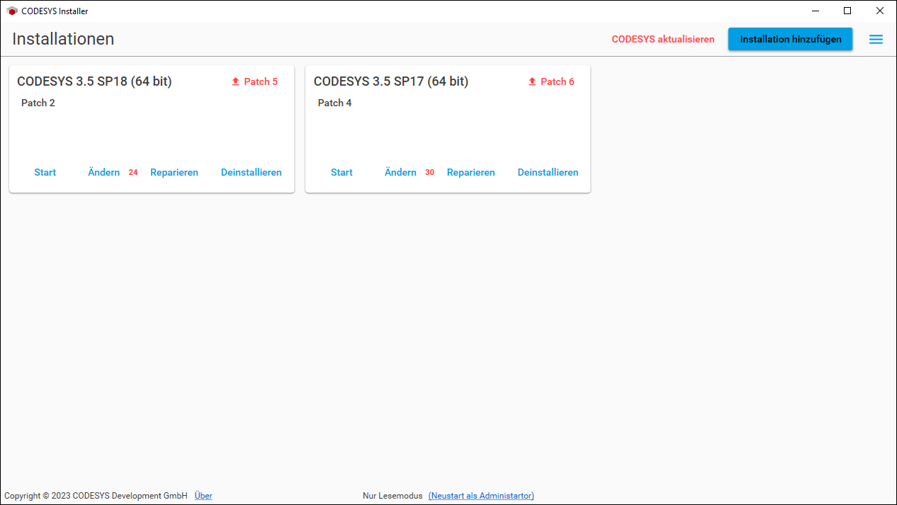 CODESYS Installer: Startansicht