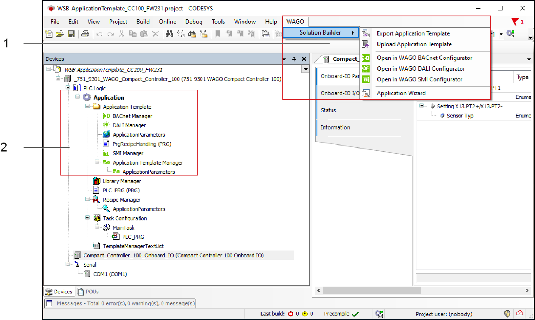 Structure of the Graphical User Interface – Main Areas (CODESYS)