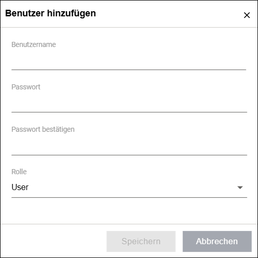 Seitenmenü > Einstellungen > Bereich „Authentifizierungseinstellungen“ > Dialogfenster „Benutzerverwaltung“ > Dialogfenster „Benutzer hinzufügen“
