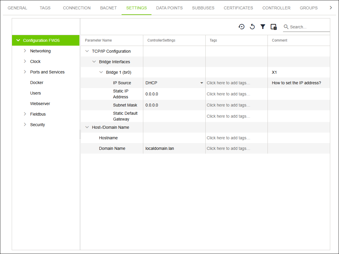 Side Menu > “Configuration” Menu Item > “SETTINGS” Tab