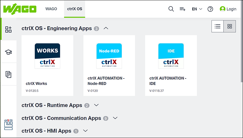 WAGO Download Center, “ctrlX OS” Tab
