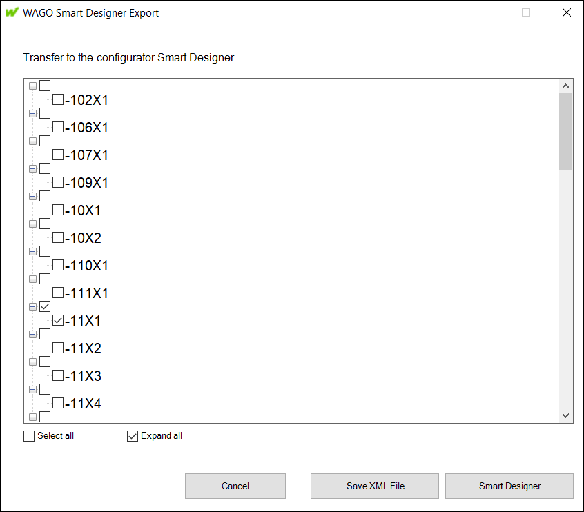 Terminal strip selection via the WAGO Smart Designer interface