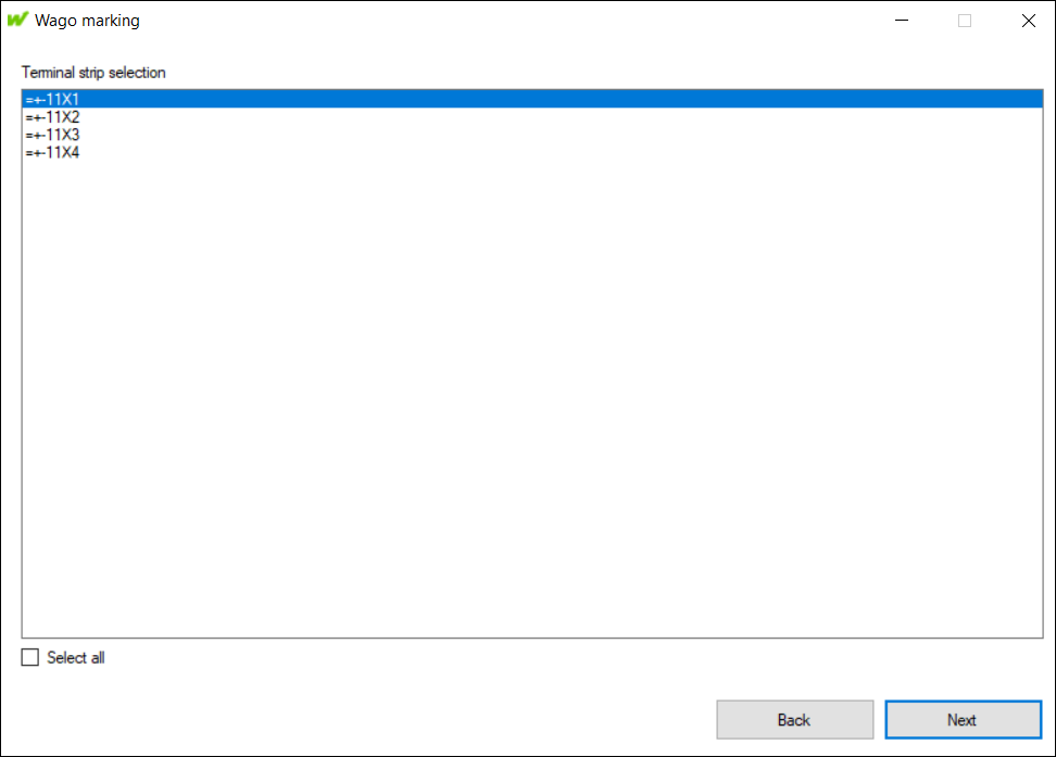Selecting Terminal Strips for Marking for WAGO Smart Script