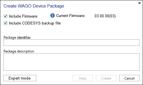 “Create WAGO Device Package” Dialog