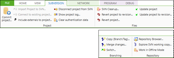 “SUBVERSION” Tab in the Ribbon