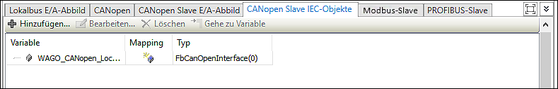 Register „ ANopen Slave IEC-Objekte“