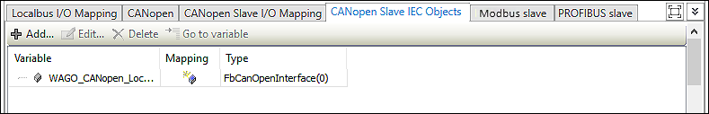 “CANopen Slave IEC Objects” Tab
