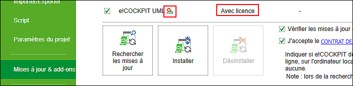 affichage de la licence activée sur la page « Mises à jour & Add-ons »