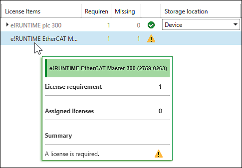 ToolTip in the “Project Licensing” Control Panel