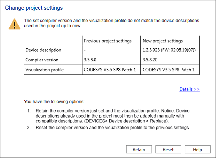 Changing project settings
