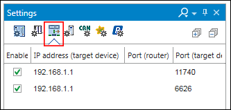 “Settings” Panel, “Port Forwarding” Tab