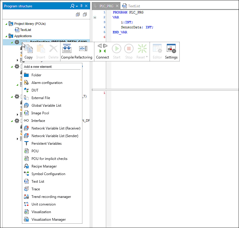 Context Menu of an Application