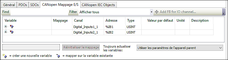 onglet « CANopen Mappage E/S »