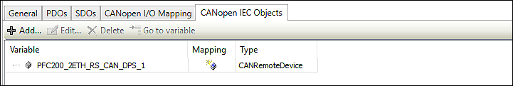 “CANopen IEC Objects” Tab