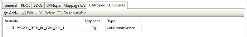 onglet « CANopen IEC Objets »