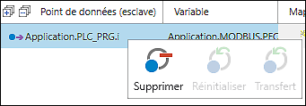 Menu contextuel des variables maître