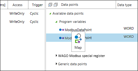 Context Menu of Available Slave Data Points