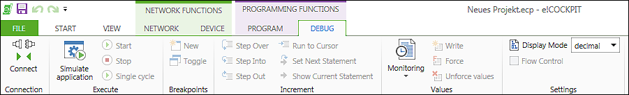 “DEBUG” Tab