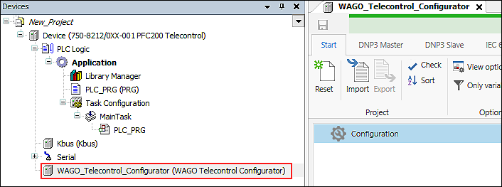 Opening the Telecontrol Configurator
